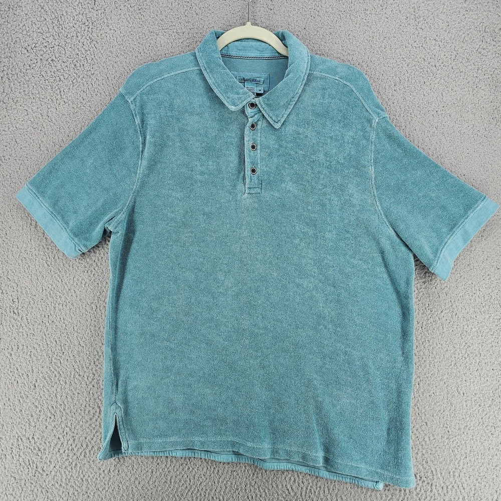 Carbon2cobalt Polo Shirt Mens Medium Green Terry Collared Button Relaxed Beach